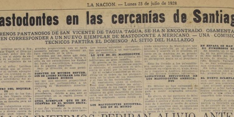 Mastodontes en San Vicente, Diario La Nación, 1928