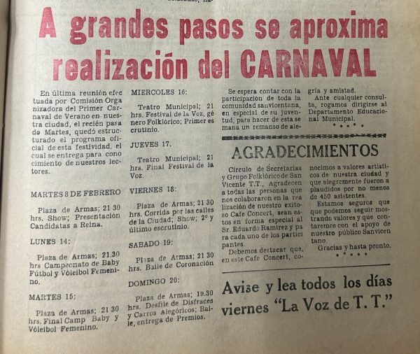 A grandes pasos se aproxima Carnaval de 1983, La Voz de Tagua-Tagua