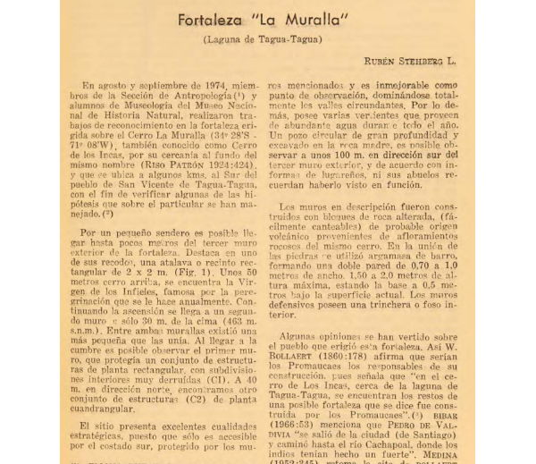 Fortaleza "La Muralla", 1974, Artículo Museo de Historia Natural