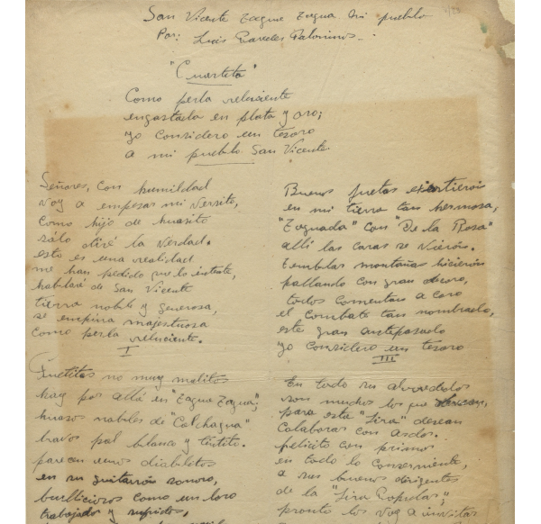 San Vicente de Tagua Tagua mi pueblo, manuscrito por Luis Paredes Palominos. 1952