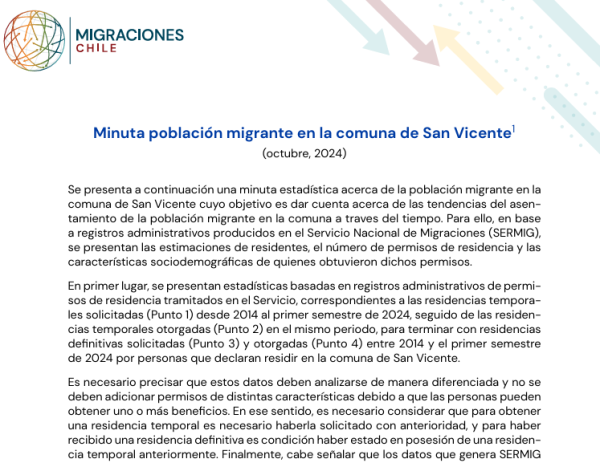 Minuta población migrante en la comuna de San Vicente, 2024