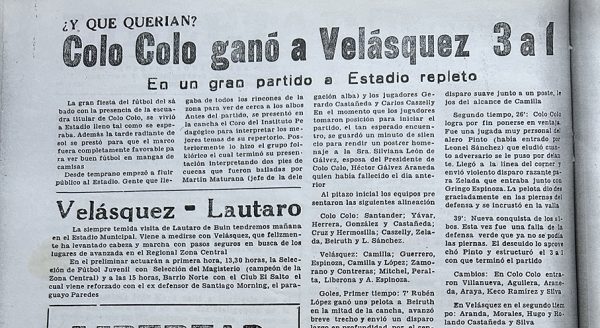 Prensa, General Velásquez vs Colo Colo, 1970