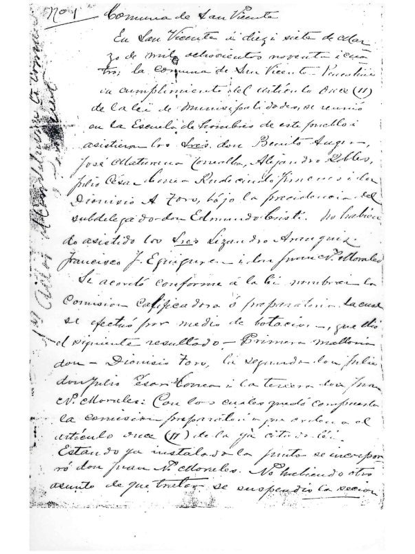 Acta creación Municipalidad de San Vicente, 1894