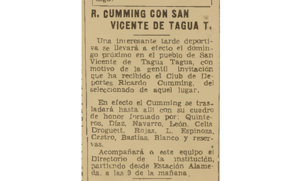 Prensa, amistoso selección de fútbol de San Vicente, 1939
