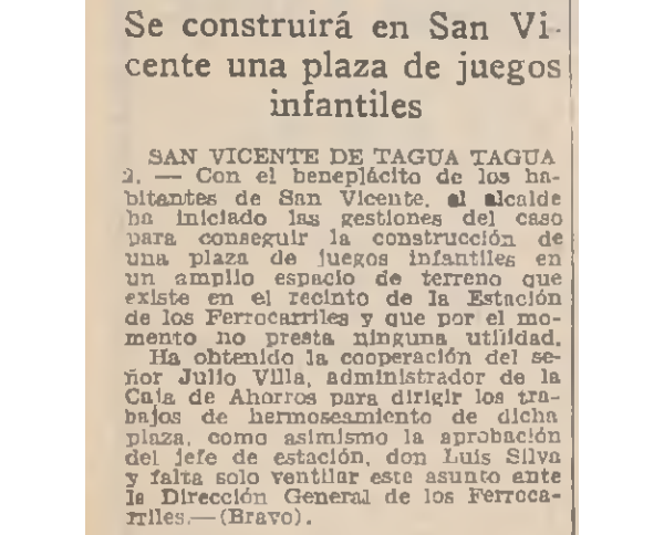 Prensa, Se construirá en San Vicente una plaza infantil, 1931