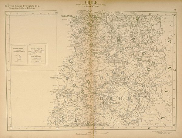 Mapa de Chile, desde Valparaíso a Curicó, 1926