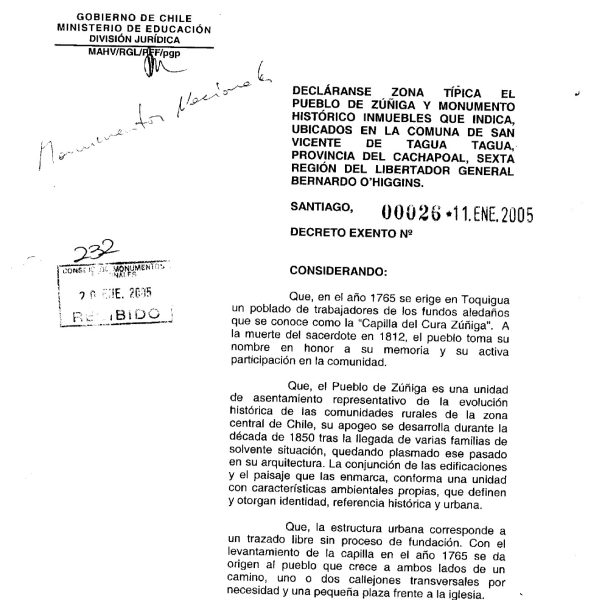 Decreto Pueblo Típico de Zúñiga, nro. 26, 2005