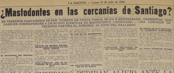 Mastodontes en San Vicente, Diario La Nación, 1928